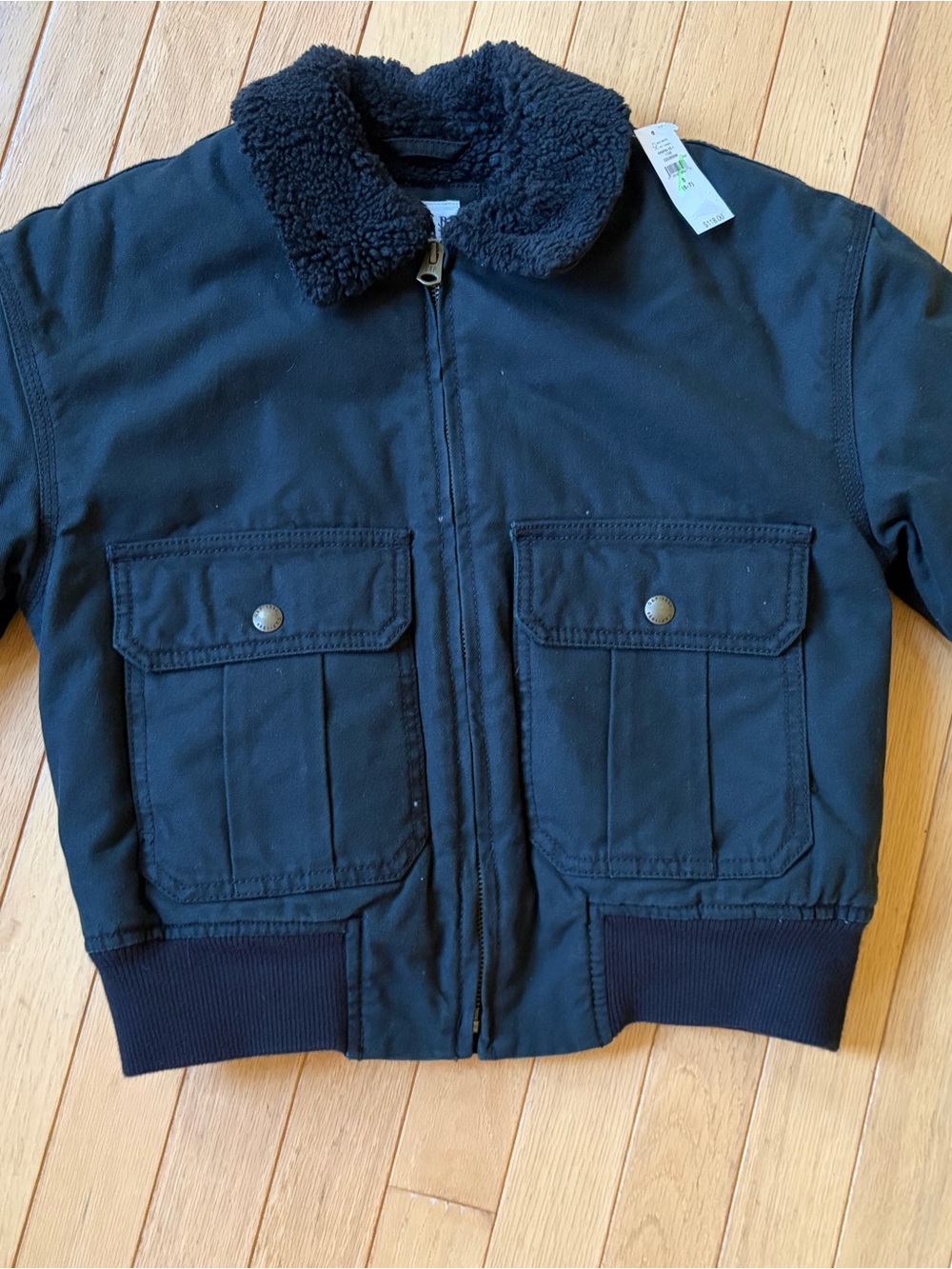 GAP Black Kids Puffer bomber Jacket with Sherpa Collar